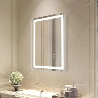 Obrázok produktu pre LED zrkadlo do kúpeľne, 50 x 70 cm, s predným a zadným osvetlením, s možnosťou stmievania, 3 teploty farieb, s funkciou proti zamlievaniu