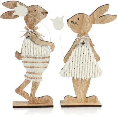 Produktbild von com-four® 2x Deko-Aufsteller Osterhase für Ostern - Osterhasen-Paar aus Holz zum Hinstellen - Osterdekoration