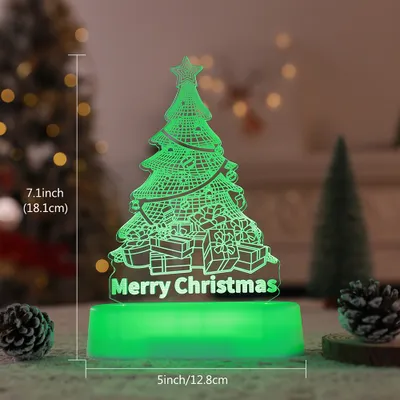 Produktbild von 3D Weihnachten Nachtlicht LED Illusion Lampe mit 7 Farben Batteriebetrieben Nachtlichter mit Fernbedienung Nachttischlampe Party Weihnachtsdekoration