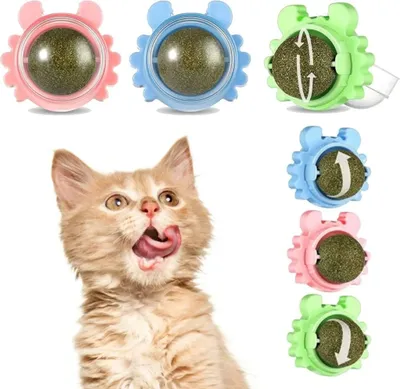 Produktbild von 3er-Pack 360° Drehbare Katzenminze Bälle mit Deckel, Katzen Wand-Leckerli, Interaktives Katzenspielzeug, Effektiv zum Reinigen der Zähne und zur Verbesserung der Katzenerregung