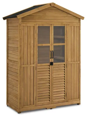Image de Abri de jardin Armoire de jardin Bois - Résistant aux intempéries - Naturel - 74 x 143 x 200 cm