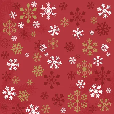Produktbild von 20 Cocktail Servietten Schneeflocken auf rot 24 x 24 cm
