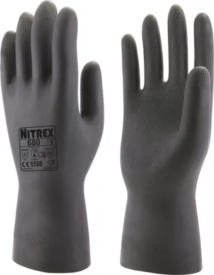 Produktbild von Nitrex 680 | 60 Paar Chemikalienschutzhandschuhe | schwarz | Gr. XS - XL | Latex