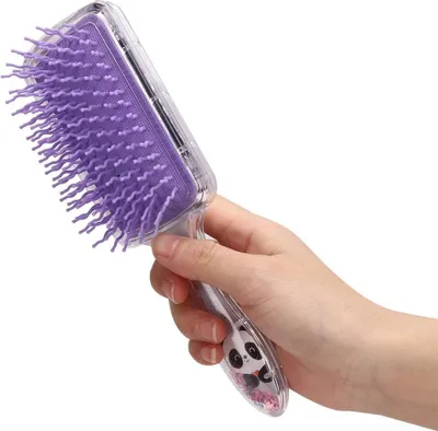 Produktbild von Entwirrende Haarbürste für Kinder mit Cartoon-Pailletten und Gasbeutel - Kopfhautmassage-Kamm für dicke lockige Haare (Grau)