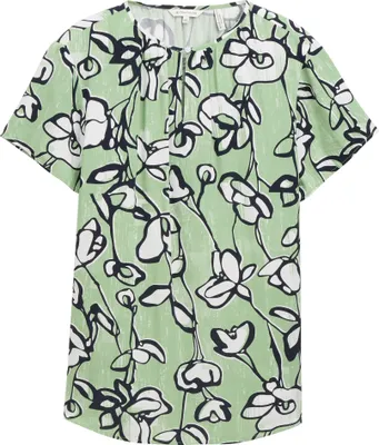 Produktbild von Tom Tailor Gemusterte Bluse aus Viskose Plus Size mit Raffungen und Schlitz-Detail
