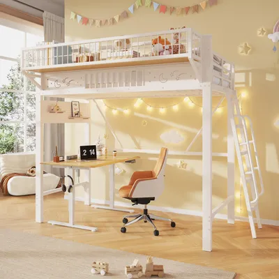 Produktbild von Flieks Etagenbett 90x200cm mit Ablage und Lochwandregal, Hochbett Metallbett mit Leiter, Kinderbett Jugendbett mit Lattenrost, Stockbett Weiß