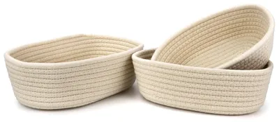 Image de Lot de 3 paniers de rangement, paniers en coton, paniers en corde de coton, boîtes de rangement tissées pour la chambre d'enfant, la salle de bains et le salon (beige)