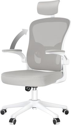 Kancelářská židle - Ergonomická kancelářská židle - Otočná židle s bederní opěrkou - nastavitelná opěrka hlavy, područky a výška - šedá a bílá