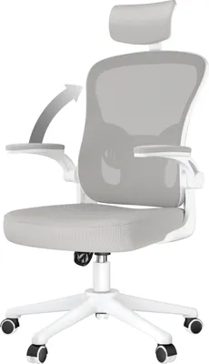 Obrázek produktu pro Kancelářská židle - Ergonomická kancelářská židle - Otočná židle s bederní opěrkou - nastavitelná opěrka hlavy, područky a výška - šedá a bílá