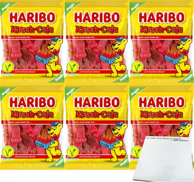Produktbild von Haribo Kirsch-Cola Veggie 6er Pack (6x175g Beutel) + usy Block