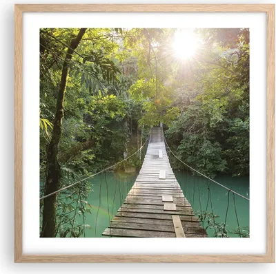 Produktbild von Gerahmtes Poster - Rahmen in heller Eiche - Brücke Seil Dschungel - 50x50 cm - Wand Bild - Wanddeko - Wandbilder - Kunstposter - Wandposter - Bilderrahmen - Bilder - Kunstdruck - P2NAC50x50-4397