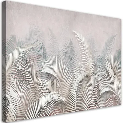 Produktbild von Leinwandbild 3D-Palmblätter 90x60 Feeby Beige bild für die wand bereit zum aufhängen