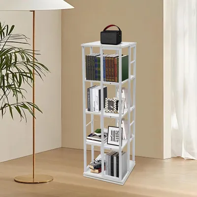 Obrázek produktu pro Otočná knihovna, 4 úrovně, 360°, stojící na podlaze, bílá barva