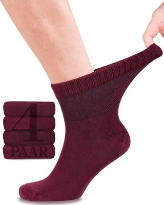 Produktbild von Fiera Besa Diabetiker Socken Herren mit Elasthan, Knöchelhoch, 4 Paar, 39-42, Burgunderrot