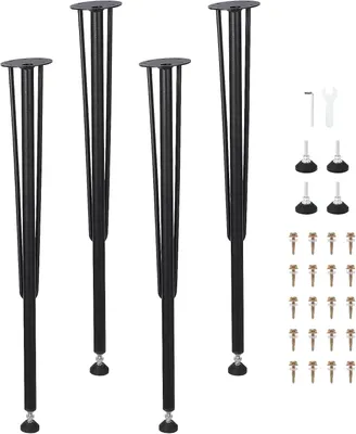 Image de Pieds de table en métal - Lot de 4 - Hauteur 68 cm - Pieds réglables - Grande capacité de charge - Design géométrique moderne - Noir