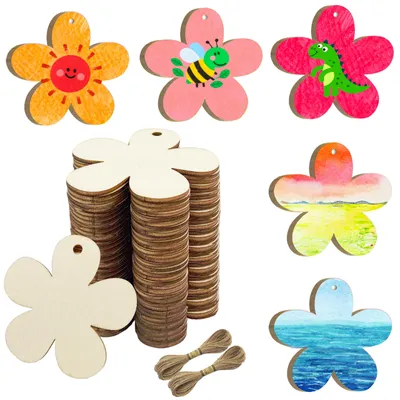 Holzblumen-Set, 32-teilig, 7,5 cm, natur, zum Bemalen und Basteln