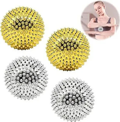 Produktbild von 4 Stk Magnetic Acupressure Balls für Finger Igelball Massage, Magnetische Akupressurkugeln, Igelball Klein Metall, Stress Relief Massage, Gold Silber | Für Zuhause Büro Entspannung