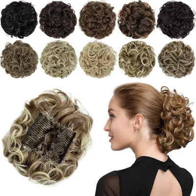 Produktbild von Chignon Haarteil Gelockt Dutt Scrunchie Hellbraun bis Bleichweißblond 30T613#