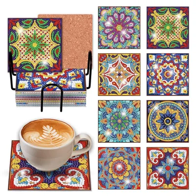 Produktbild von Diamond Painting Untersetzer Set 8 Stück Mandala DIY mit Halter