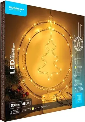 Image de Couronne de Noël LED Arbre de Noël - Ø30cm - 48 LED - Blanc chaud - Fonctionne avec des piles
