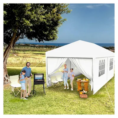 Produktbild von Pavillon 3x6m mit 6 Seitenwänden, Gartenpavillon Partyzelt wasserdicht und UV-beständig, Sonnenpavillon für Garten, Party, Hochzeit, Weiß