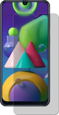 A screen protector is shown on a smartphone with a colorful abstract background.