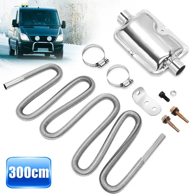 Immagine prodotto di SWANEW Tubo di scarico per generatore, 300CM auto tubo di scarico in acciaio inox e silenziatore, con due morsetti in acciaio inox per riscaldatore diesel