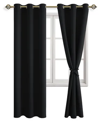 Image de Rideaux occultants avec œillets, pour chambre et salon, couleur noire, 228 x 117 cm, lot de 2