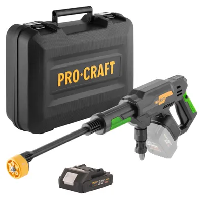 Zdjęcie produktu dla Procraft CW20bb akumulatorowa myjka wysokociśnieniowa 20 V 30 bar 180 l/h bezszczotkowa + 1x akumulator 2,0 Ah + walizka - bez ładowarki