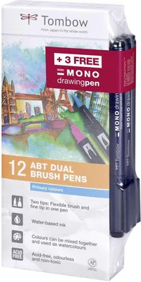 Obrázok produktu pre Tombow ABT-12P-1, 12 farba/farieb, Viacfarebný, Guličkový a štetcový hrot, 0,7 mm, 1 cm, Čierna