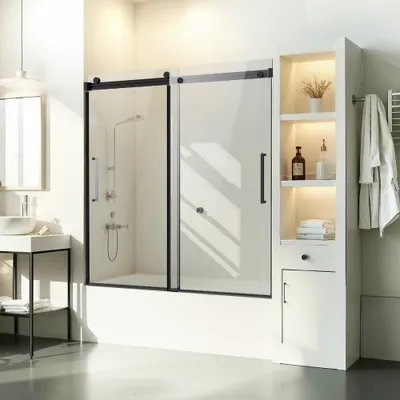 Produktbild von Rahmenlose Schiebetür für die Badewanne - Duschtür 1422-1524x1524mm - Duschglastür für Badezimmer - Einkaufs
