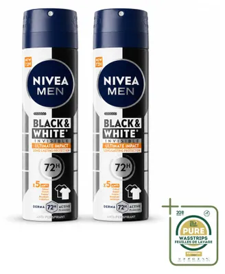 Imagen del producto de 2 unidades de desodorante en spray NIVEA MEN Black & White Ultimate Impact, 150 ml - Paquete ahorro