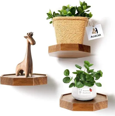 Produktbild von Famanu Wandregal mit einzigartigem Design - Set aus 3 hängenden Regalen in Braun