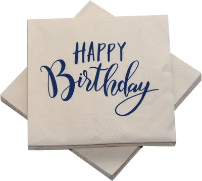 Productafbeelding van Servetten 'Happy Birthday' verjaardag 33x33 cm - Set van 20 - (zand/donkerblauw)