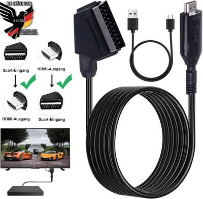 Produktbild von HDMI auf zu SCART Konverter Kabel Video Audio Adapter Wandler 1080P Plug & Play für alten SCART‑Fernseher, Spielkonsolen Eingang: HDMI  Ausgang: SCART