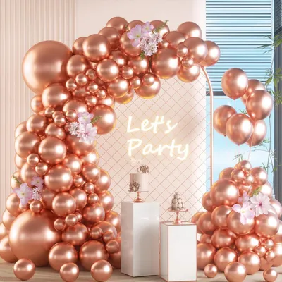 Productafbeelding van Ballonketting in rosé goud, 105 stuks, set van metallic latex ballonnen van 5 tot 18 inch voor feestdecoratie