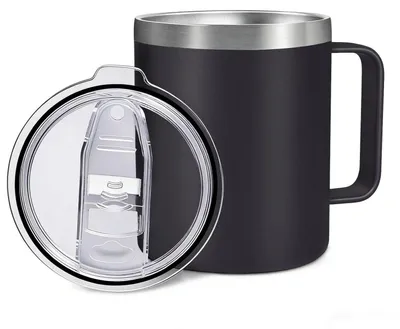 Zdjęcie produktu dla Termocup 360 ml z rączką, stal nierdzewna, czarny, idealny do zabrania ze sobą