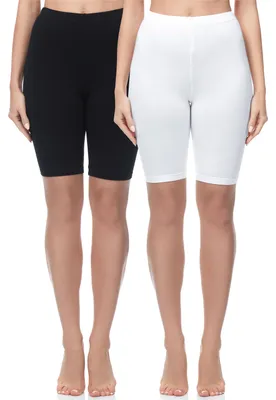 Produktbild von Merry Style Damen Kurze Leggings aus Baumwolle 2 Pack MS10-200 (Schwarz/Weiß(2Pack), L)