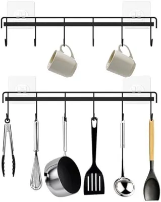 Produktbild von Schwarze Wandhakenleiste mit 6 Haken für Küche