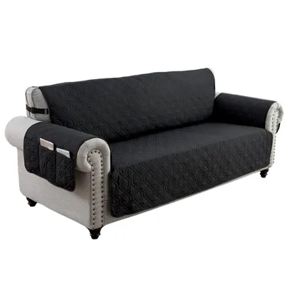 Produktbild von 1 Sitzer Sofaschoner Wasserabweisend Gesteppt Sesselschoner Rutschfest Sofaüberwurf Sofabezug mit Seitentaschen für Haustiere Kinder, Schwarz