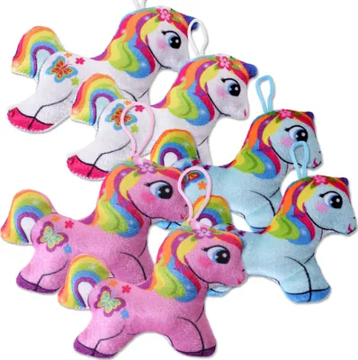 Produktbild von 6 Stück  TE-Trend Plüsch Einhorn Regenbogen Plüschanhänger Geburtstag Deko Mitgebsel 125mm Taschen Anhänger Party Set