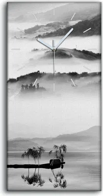 Produktbild von Küchenuhr Bürouhr Leinwand Uhr 30x60 Gemälde See Berge Nebel Brücke Kunst - weiße Hände