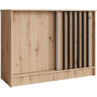 Produktbild von BEAUTYSOFA | Kommode HORIZON 100 cm Artisan, Schwarz mit Lamellen Sideboard mit 2 Schiebetüren, Modernes Design, viel Stauraum