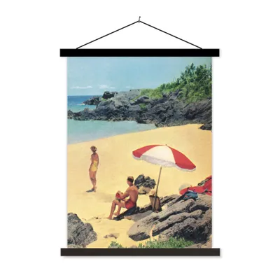 Produktbild von MuchoWow® Textilposter Vintage-Illustration eines Strandurlaubs 40x53 cm mit schwarzem Rahmen - Abbildung