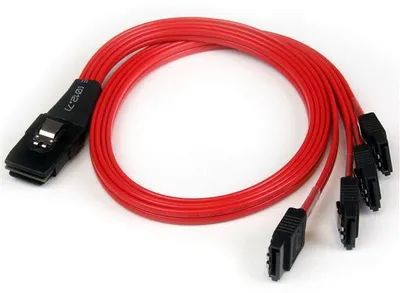 Obrázek produktu pro StarTech.com SAS8087S4R50, 0,5 m, 1 x SFF-8087, 4 x SATA, Samec/samice, Černá, Červená, 100 g