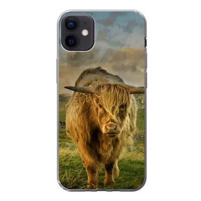 Produktbild von MuchoWow® Handyhülle Schutzhülle Hülle für iPhone 12 mini Schottischer Highlander - Gras - Berg Silikon Softcase Handy Hülle - Bild