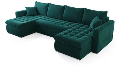 Produktbild von BroMARKT Wohnlandschaft LUIS Schlaffunktion Bettkasten U-Form 310x150x85cm Dunkelgrün