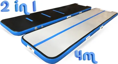 Produktbild von Hohe Qualität AirTrack gym matte 15cm hoch Profi Tumbling turnmatte 4m Blau Sportmatte 4 meter Sport Gymnastikmatte Aufblasbar mit Fußpumpe Luftpumpe