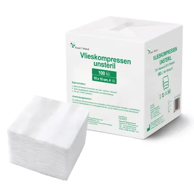 Produktbild von Kompressen unsteril, Vlieskompressen 100 Stück, Wundauflage nicht haft 4 Lagen, 10 x 10cm
