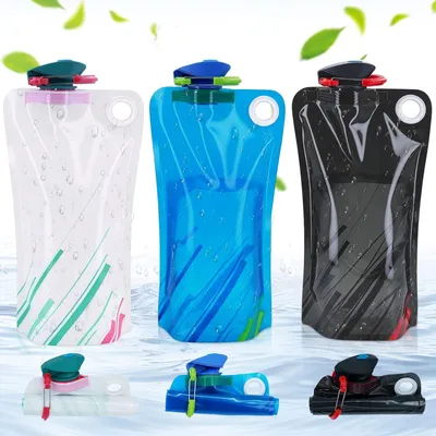 Produktbild von Faltbare Trinkflasche 1000 ml, 3er Set, mit Karabinerhaken, für Reisen